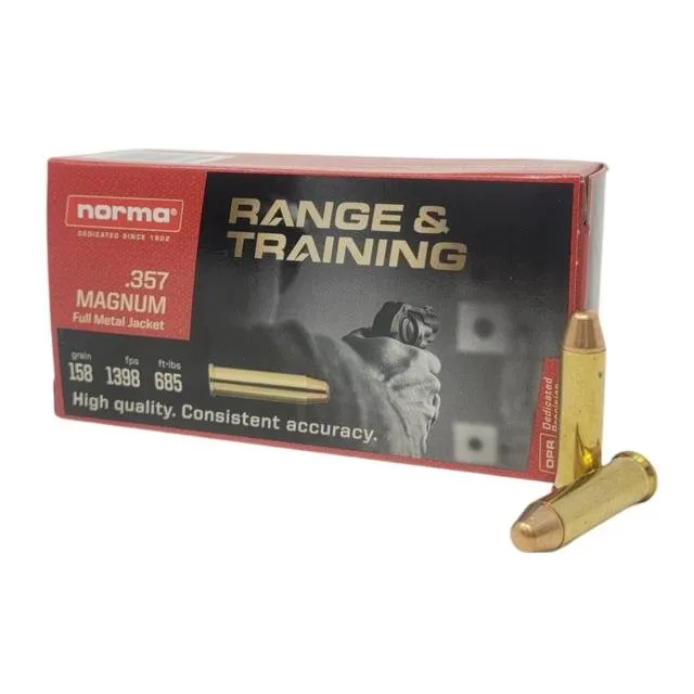 Norma Range & Training .357 Magnum 158gr FMJ 1296fps 50rd - Norma - .357 MAGNUM