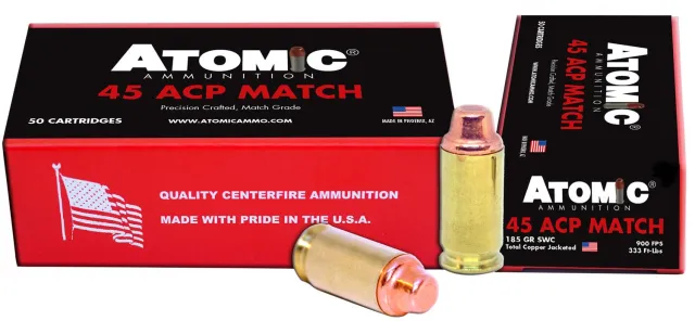 Atomic Ammunition 448 Match 45 ACP 185gr Semi Wadcutter 50 Rounds - Atomic Ammunition - 45 ACP