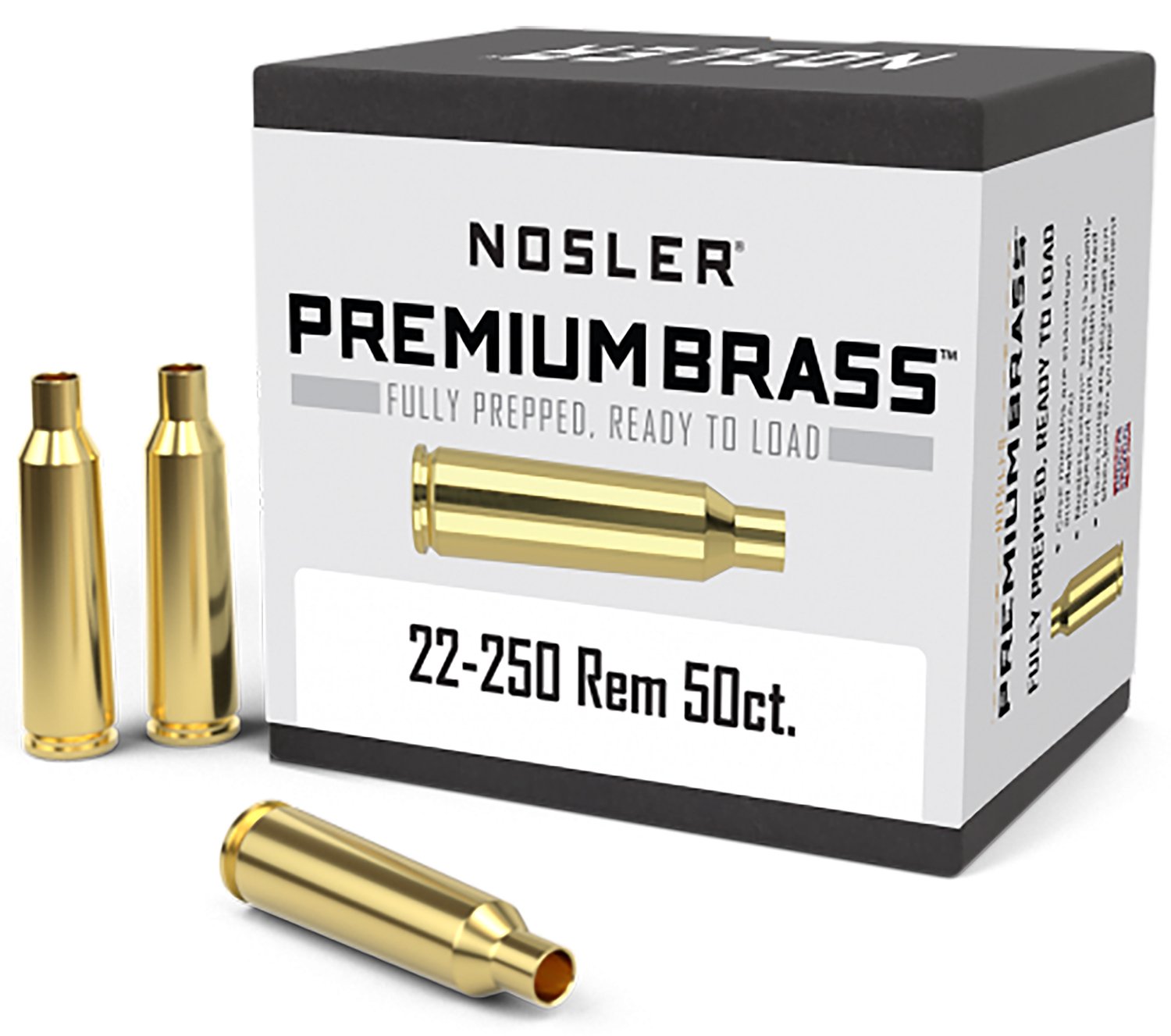 Nosler 10065 Premium Brass Unprimed Cases 22-250 Rem Rifle Brass 50 Per Box - Nosler - 22-250 Remington