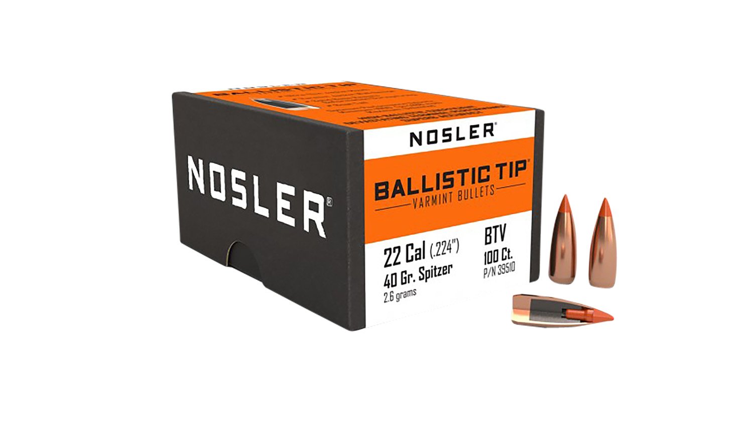 Nosler Ballistic Tip Varmint Bullets .22 Cal 40 gr Spitzer Point 100 Pk - Nosler - 22 Caliber