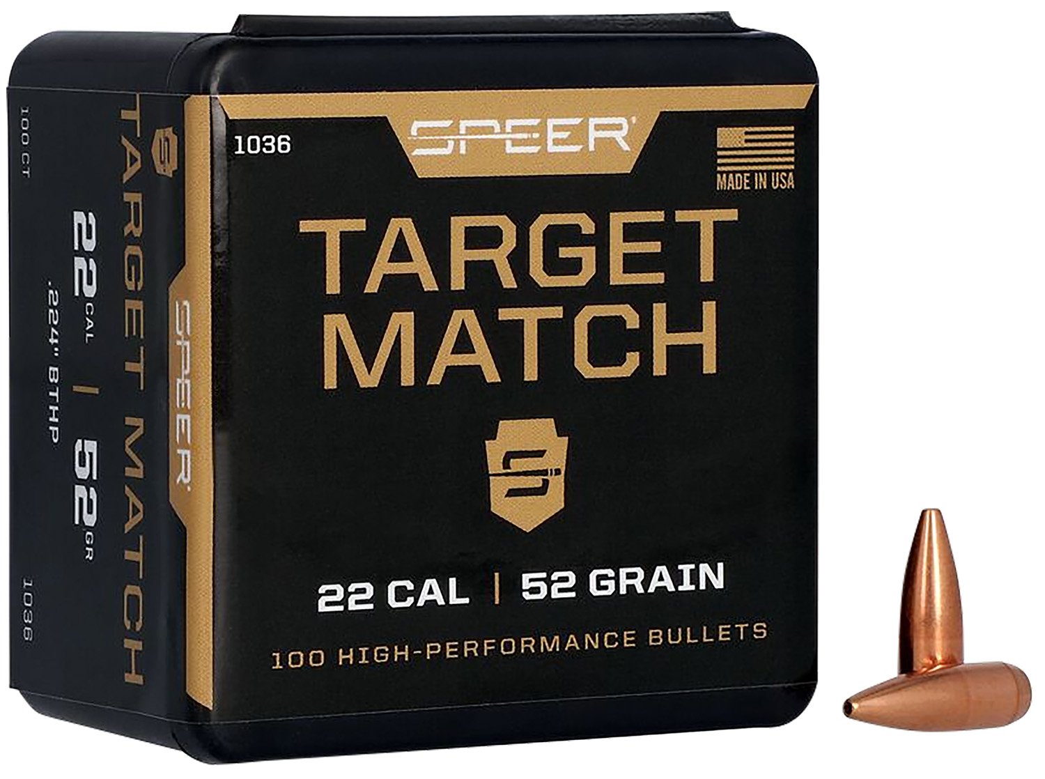 Speer 1036 .224 52gr HPBT Match Bullets 100ct - Speer - .224