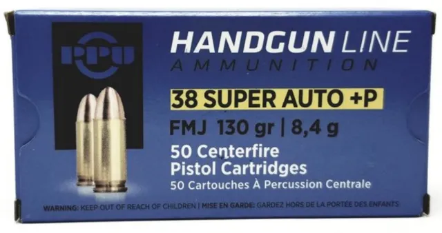 PPU .38 Super 130gr FMJ+P 50 Rounds Box (10 Boxes/Case) - PPU