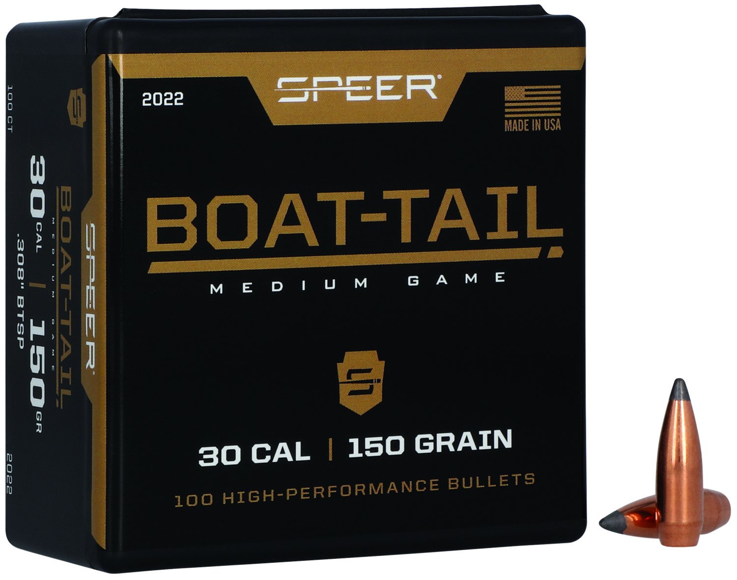 Speer 2022 .308 150gr Boat-Tail Soft Point Bullets 100ct Box - Speer - 30 Caliber