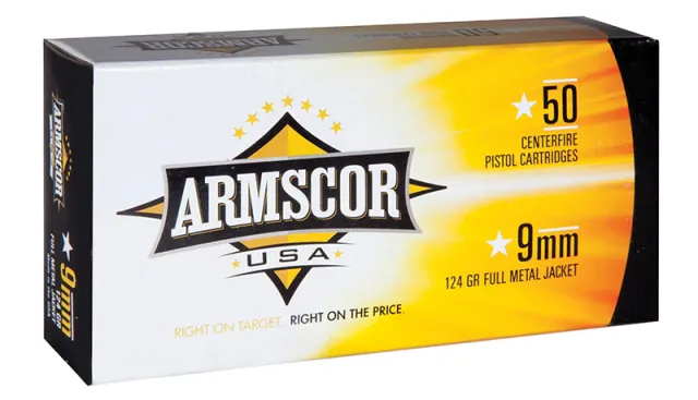 Armscor 50282 9mm 124gr FMJ Copper Jacket 50rd Box