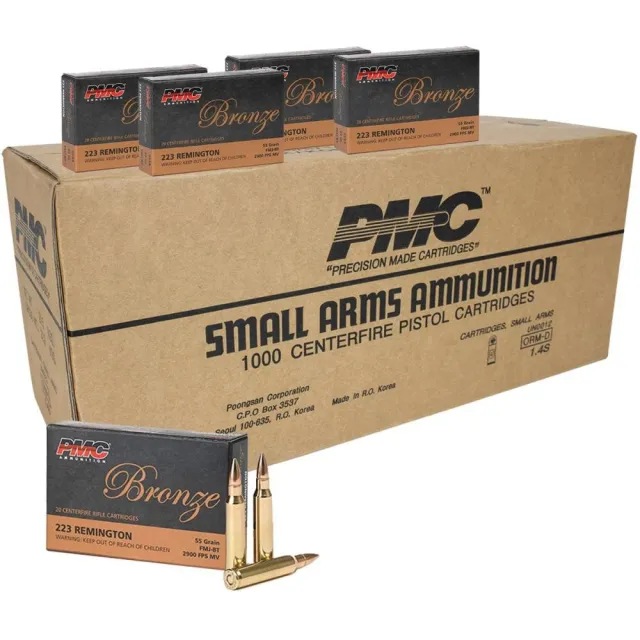 PMC 223A .223 Remington Ammo 55 Grain FMJ-BT 1000rd Case - PMC - .223 REM