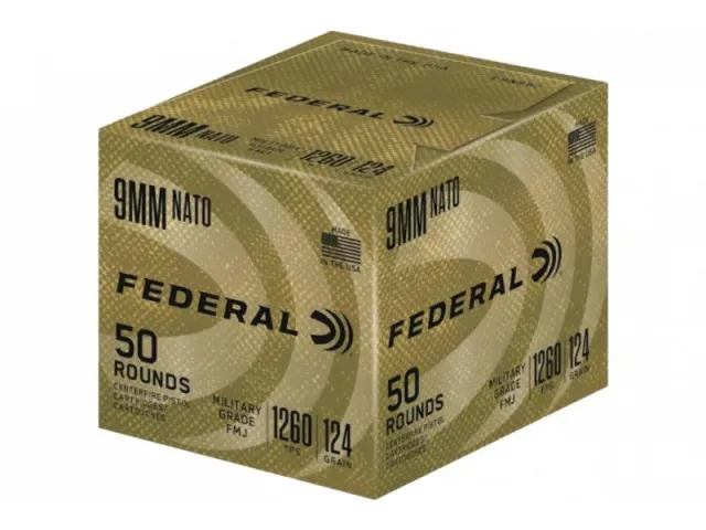Federal C9N882 9mm NATO 124gr Full Metal Jacket Ammo, Reliable Ignition, 50 Rounds