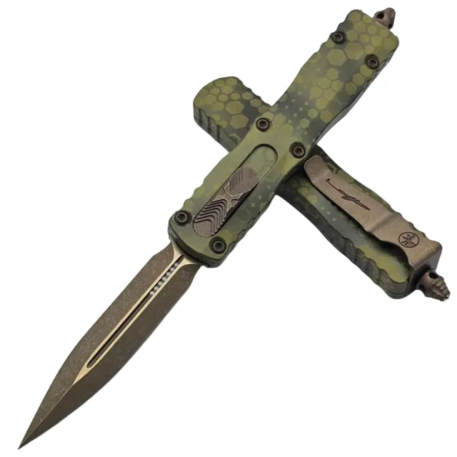 Microtech Dirac 2.92 In DE Bronze Bazooka Hex Camo Apocalyptic - MICROTECH