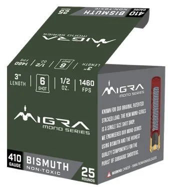 MIGRA M410B6 Bismuth Mono 410GA 3" #6 1/2oz 1460FPS 25 Rounds