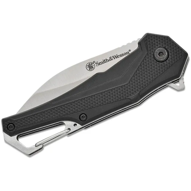 Smith & Wesson Oasis Carabiner Folding Knife 3 Drop Point Blade Black Box