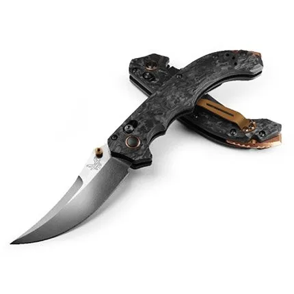 MINI BEDLAM, AXS, SCIMITAR BLADE 3.45" CPM-S90V STEEL BLADE MARBLED CARBON FIBER HANDLE
