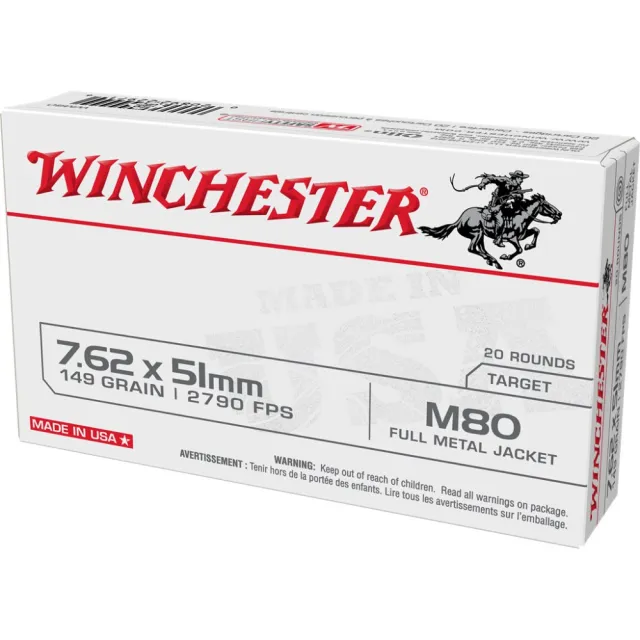 Winchester WM80 7.62x51mm NATO 149gr Full Metal Jacket 20 Rounds - Winchester - 7.62 NATO