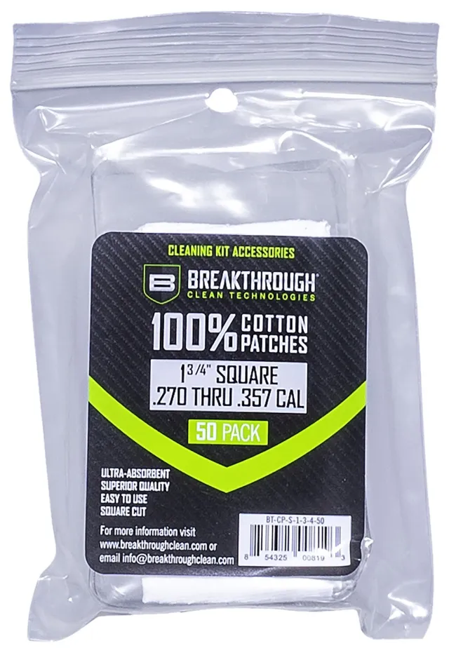 Breakthrough Clean BTCPS13450 Square Patches 270/357 Cal 1.75" 50 Pack - Breakthrough Clean - .270-.357 CAL.