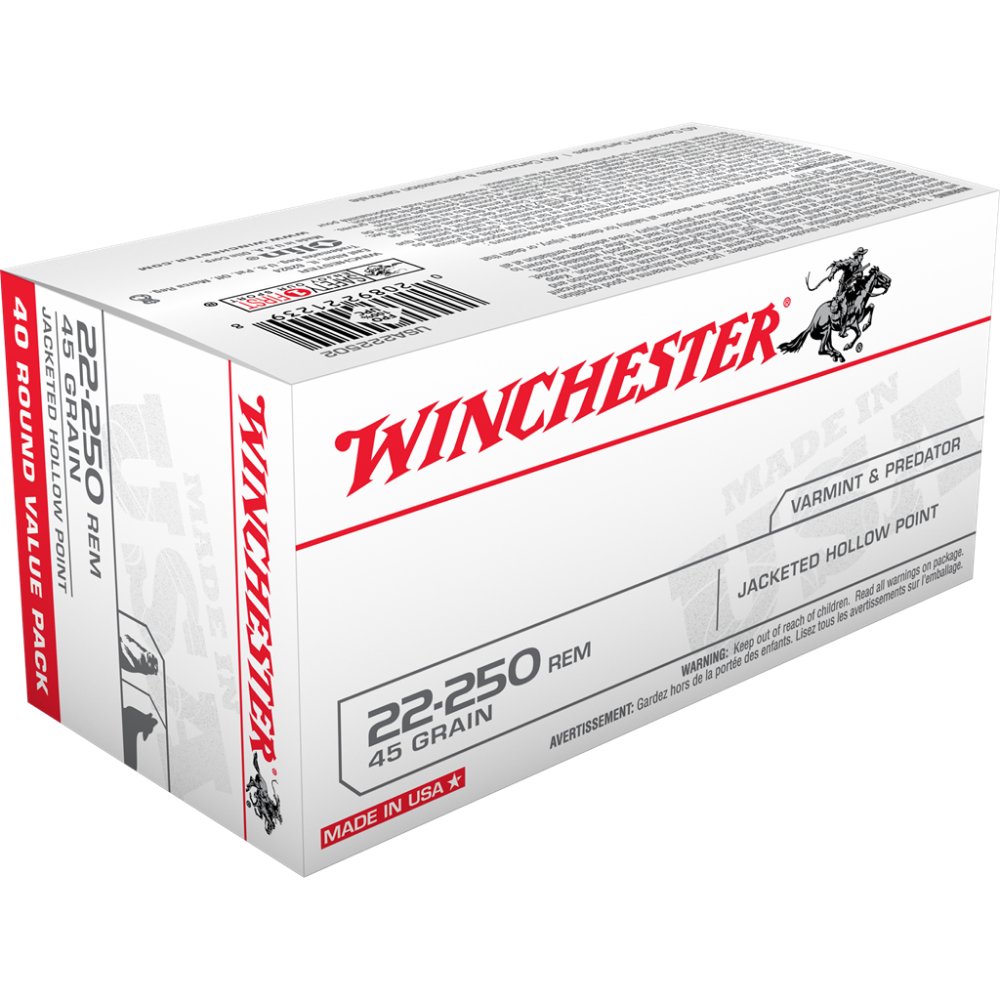 Winchester Ammo USA222502 22-250 Rem 45 gr 3950 fps JHP 40 Bx/10 Cs - Winchester - 22-250 Rem