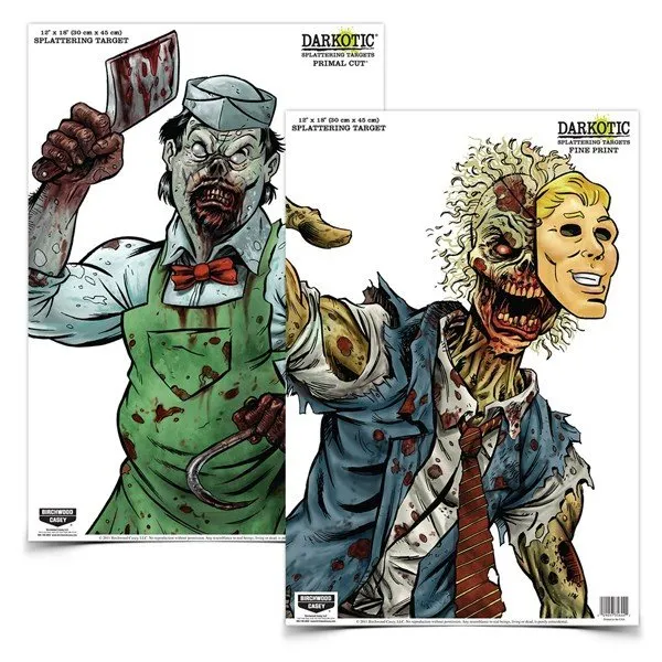 Birchwood Casey Darkotic Primal Cut Zombie Butcher/Lawyer Hanging Paper All Firearms 12" x 18" Impact Enhancement Splatter 8 Targets - Birchwood Casey