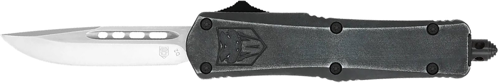 CobraTec Small FS3 OTF Knife: 3'' D2 Drop Point, Stonewash Finish, Carbon Steel Blade, Aluminum Handle - CobraTec Knives