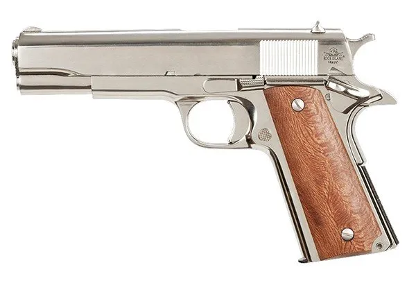 Rock Island 51814 GI Standard FS, Single-Action 38 SUP Pistol, Polished Nickel Steel, 5-Inch Barrel, Wood Grips, 9+1 Rounds