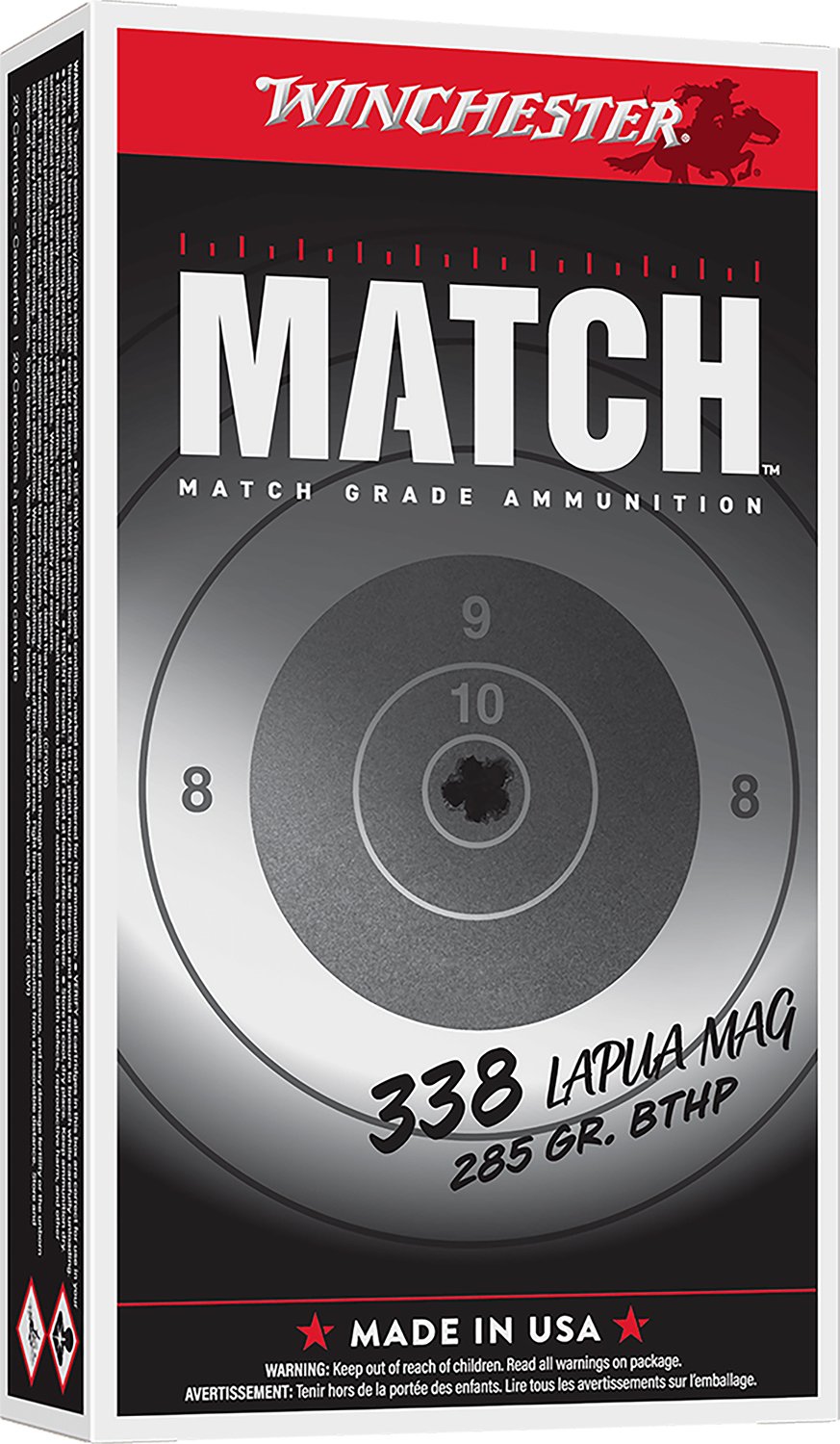 Winchester Ammo S338LM2 Match 338LapuaMag 285gr Boat Tail Hollow Point 20 Per Box/10 Case - Winchester - 338 Lapua Mag