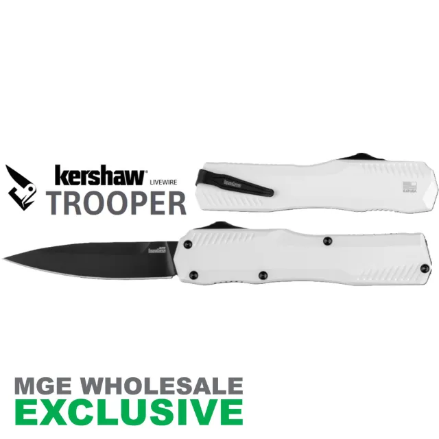 KERSHAW LIVEWIRE TROOPER WHITE HANDLE BLACK BLADE MGE Exclusive - Kershaw