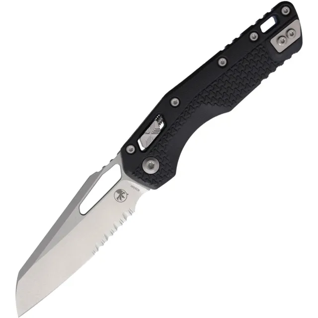 Microtech MSI 3.88 In Wharncliff Part Serrated Stonewash Black Handle - MICROTECH