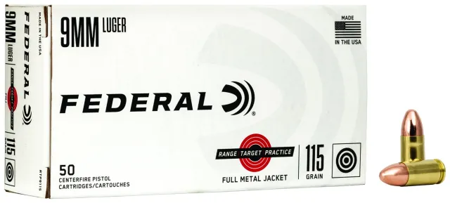 Federal Range Target Practice 9mm Luger Ammo 115gr FMJ 50rd