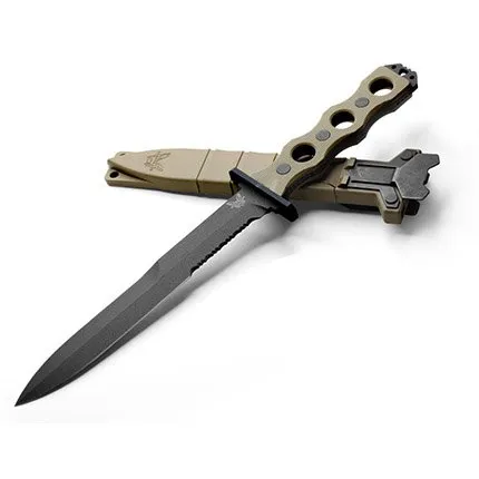 Benchmade 185BK-1 SOCP 7.11" CPM-3V Cobalt Black Blade Tan G10 Sheath - Benchmade