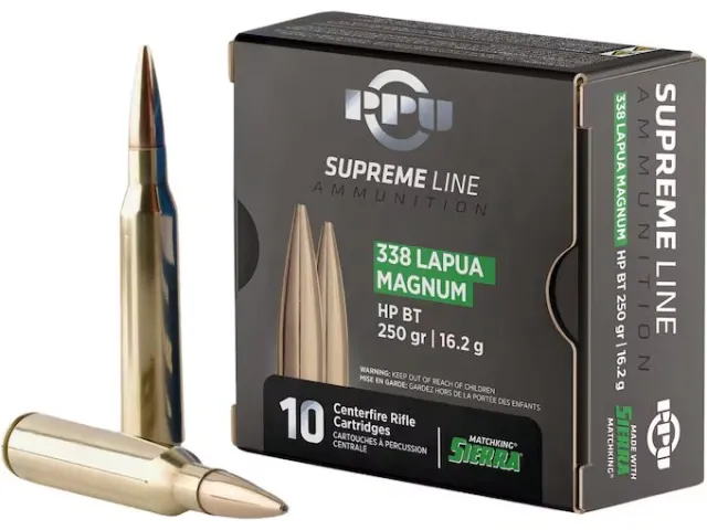 PPU Supr HPBT .338 Lapua Magnum 250 gr 10-Rd Box (20 Boxes/Case) - PPU
