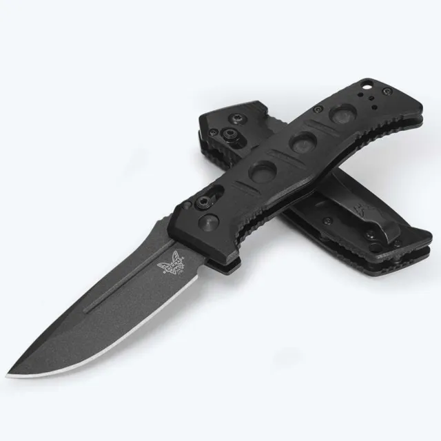 Benchmade Mini Auto Adamas 3.25" Gray Drop Point Axis lock; Black G10 Handle