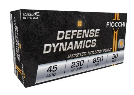 Fiocchi 45ACP 230gr JHP Ammo - 45T500, Brass Case, 875fps