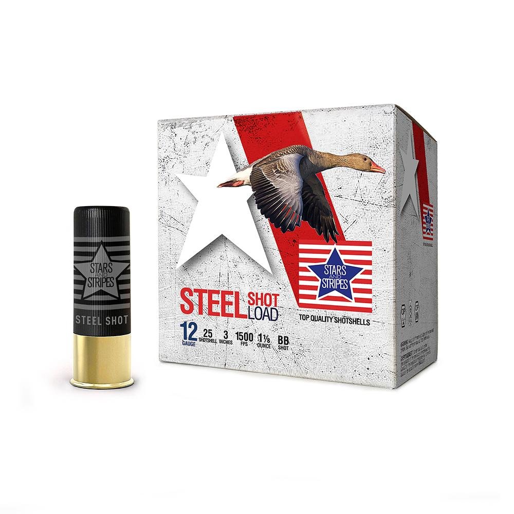PPU Stars & Stripes Steel Shotshell 12ga 3" 1-1/8 oz 1500 fps #BB 25/ct - TRZ Trading Inc.