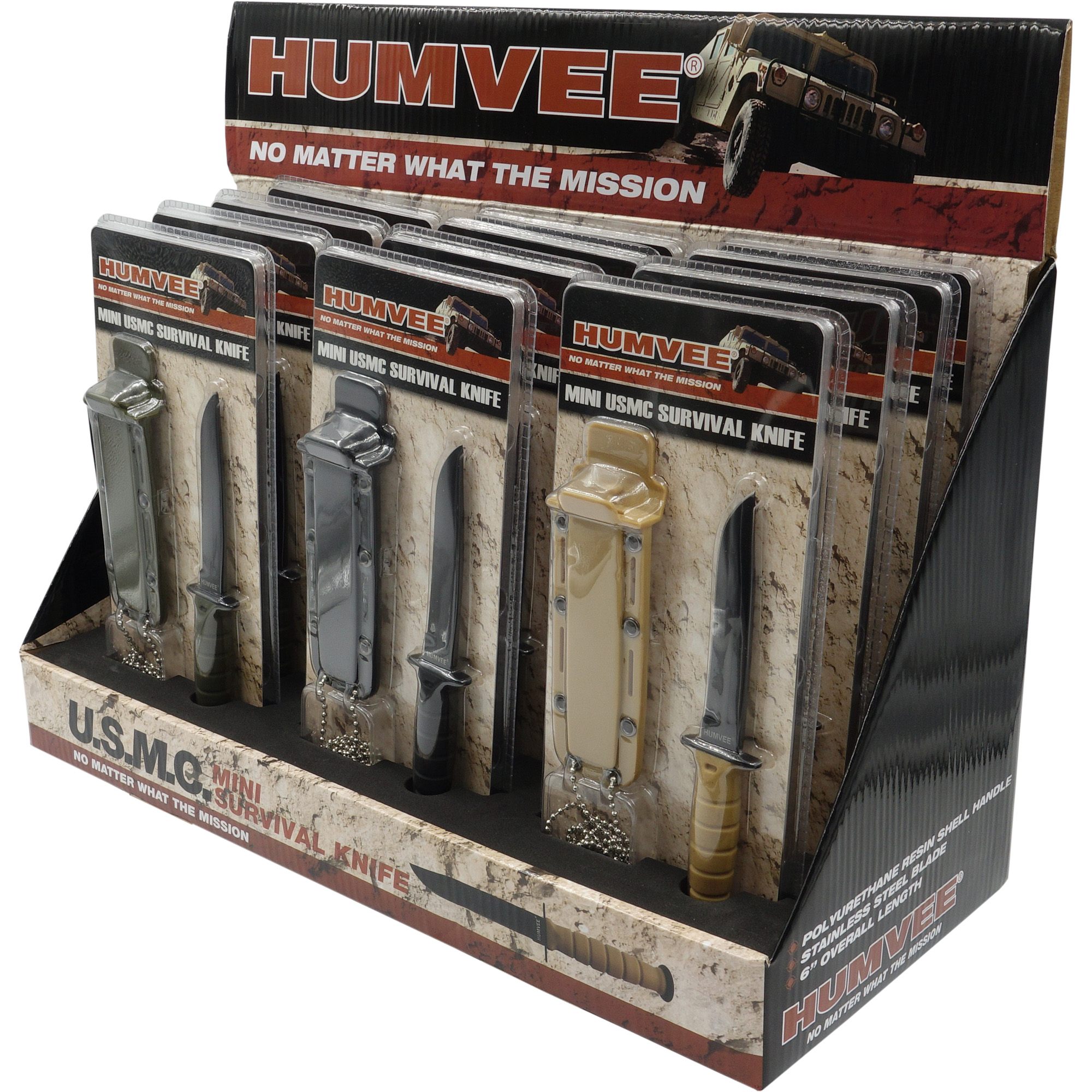 Buy Humvee HMV-DB-USMC Knife Display, 12-Piece, Black/Khaki/Green online