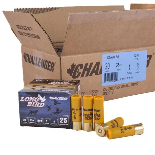CHALLENGER AMMO LONG BIRD 20 GAUGE 2-3/4" 1OZ #6 SHOT 1250 FPS 250/CASE