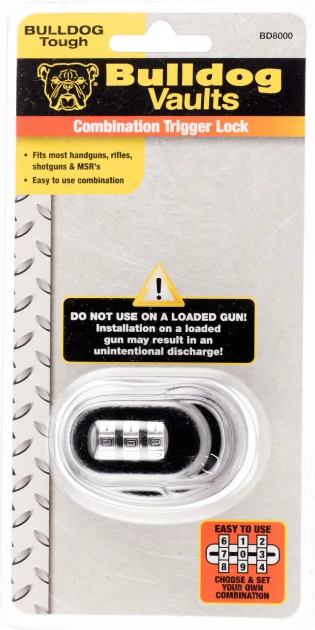 Bulldog BD8000 Trigger Lock, Combination, Adjustable Ratchet, Black - Bulldog