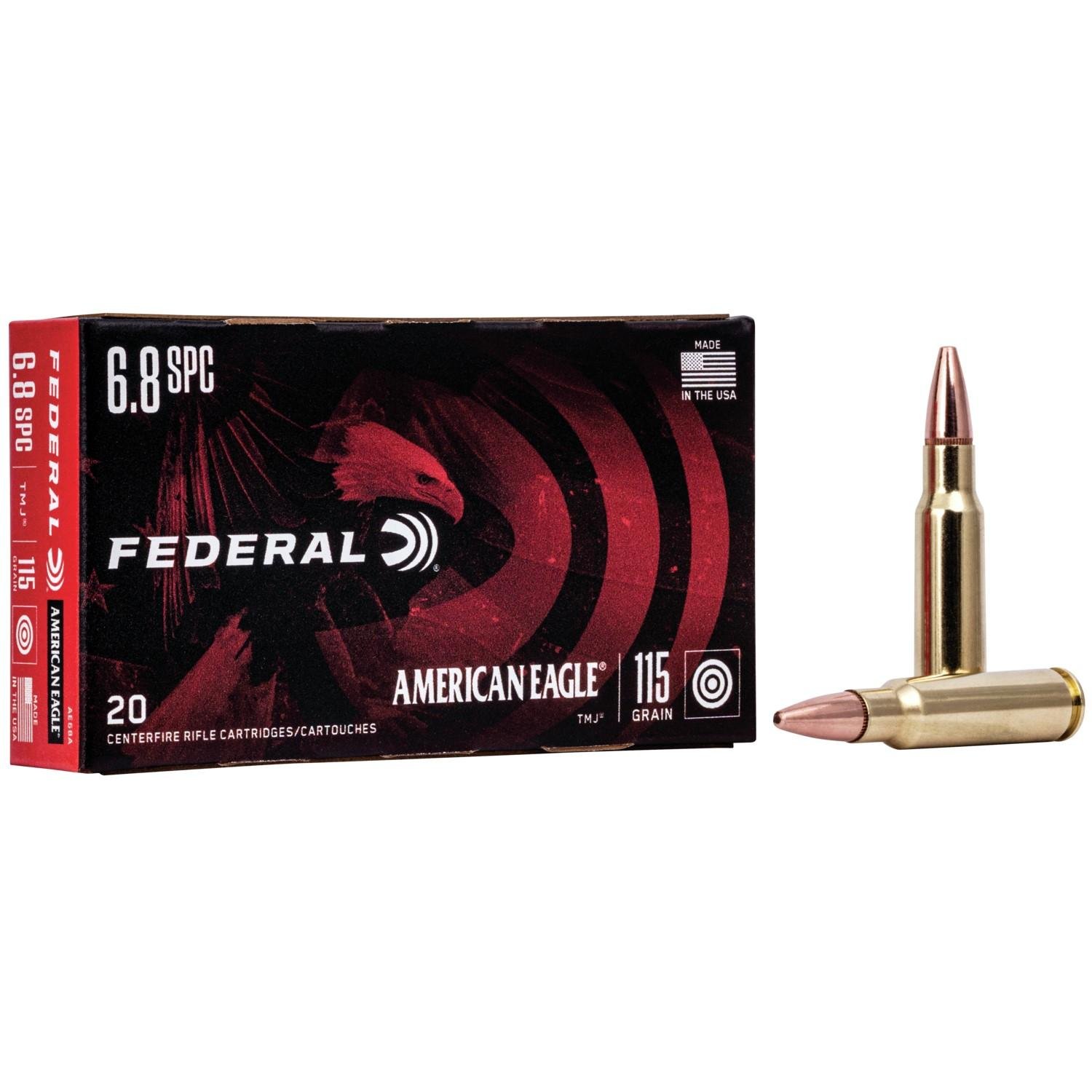 Federal AE68A American Eagle Target 6.8mm Rem SPC 115 gr Full Metal Jacket (FMJ) 20 Per Box/ 10 Cs - Federal Premium Ammunition - 6.8mm Rem SPC