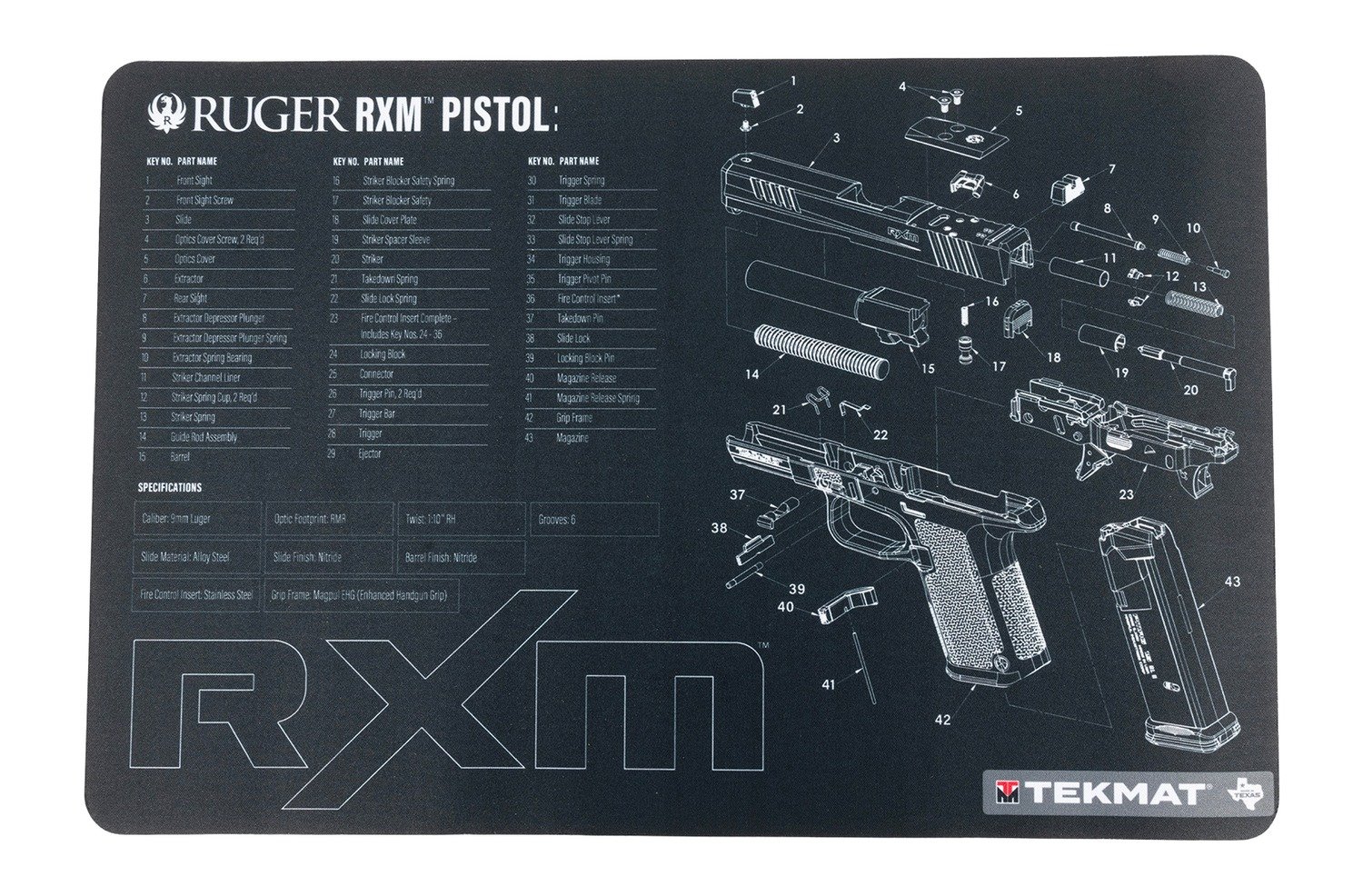 TekMat TEKR17 Ruger RXM Cleaning Mat 17x11 In Exploded Diagram