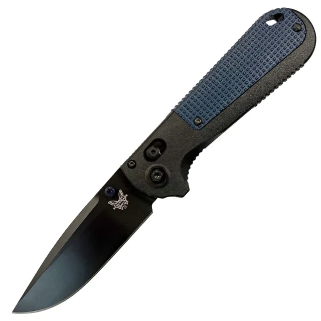 BENCHMADE LE REDOUBT 3.5" BLUE Drop Point, Crater Blue Backstrap, Light Black Grivory Handle CPM-D2 Blade Steel, 3.55" Blade Length