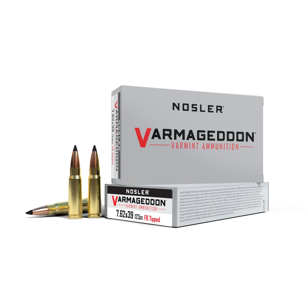 Buy Nosler Varmageddon 7.62x39 123gr VG FBT 20rd - Brass, High-Precision Varmint Shooting Ammo online