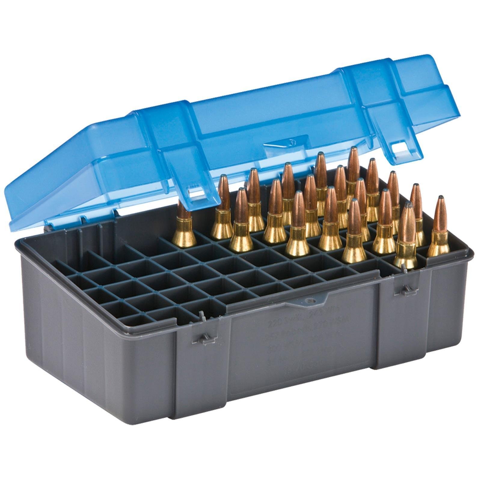 Plano Ammo Box 50 Rounds Medium Rifle Polymer Flip Top Blue - Plano Molding Company