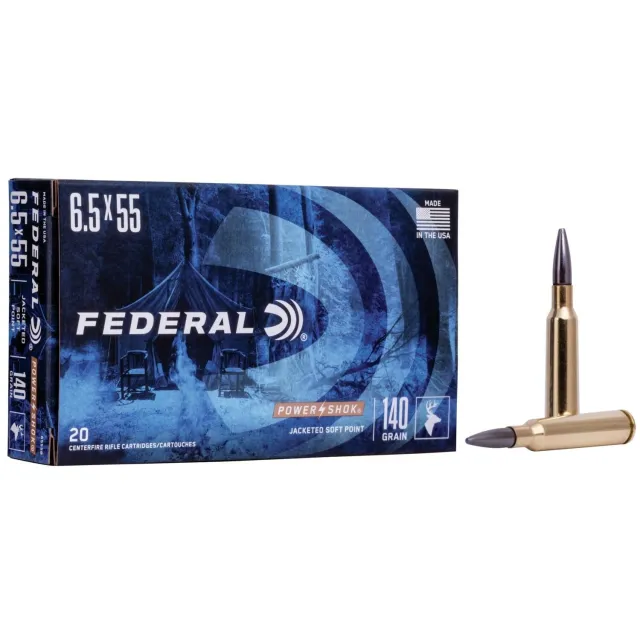 Federal Power-Shok Rifle Ammo 6.5x55 Swedish 140 gr. Jacketed Soft Point 20 rd.