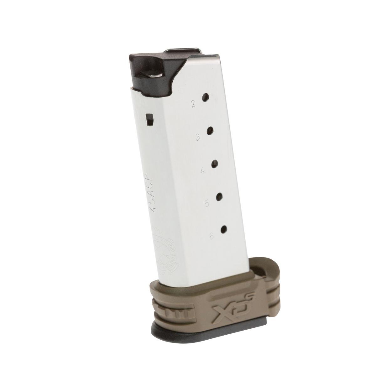 Buy Springfield Armory XD-S Mid-Size 45 ACP 6-Round Magazine, Stainless Steel, Flat Dark Earth Sleeve, Backstraps 1&2, XDS5006DE online