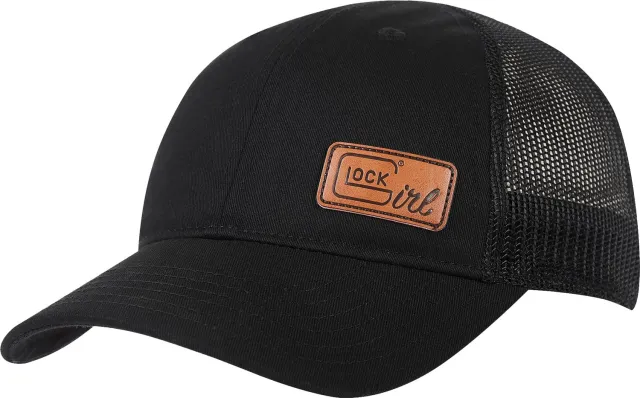 Glock AP96239 Black Leather Patch Ponytail Hat Chino Twill Mesh Back