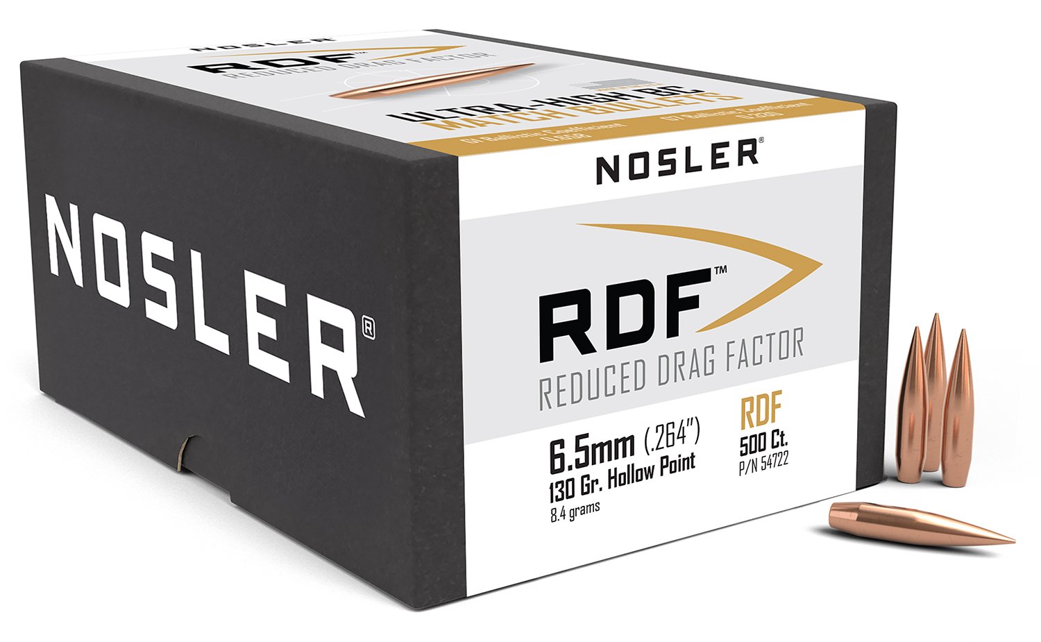 Nosler RDF Match 6.5mm .264 130gr Hollow Point Boat Tail 500 Count - Nosler - 6.5mm