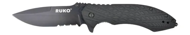 Buy RUKO RUK0182SBBK 440C Serrated Folding Knife Black online