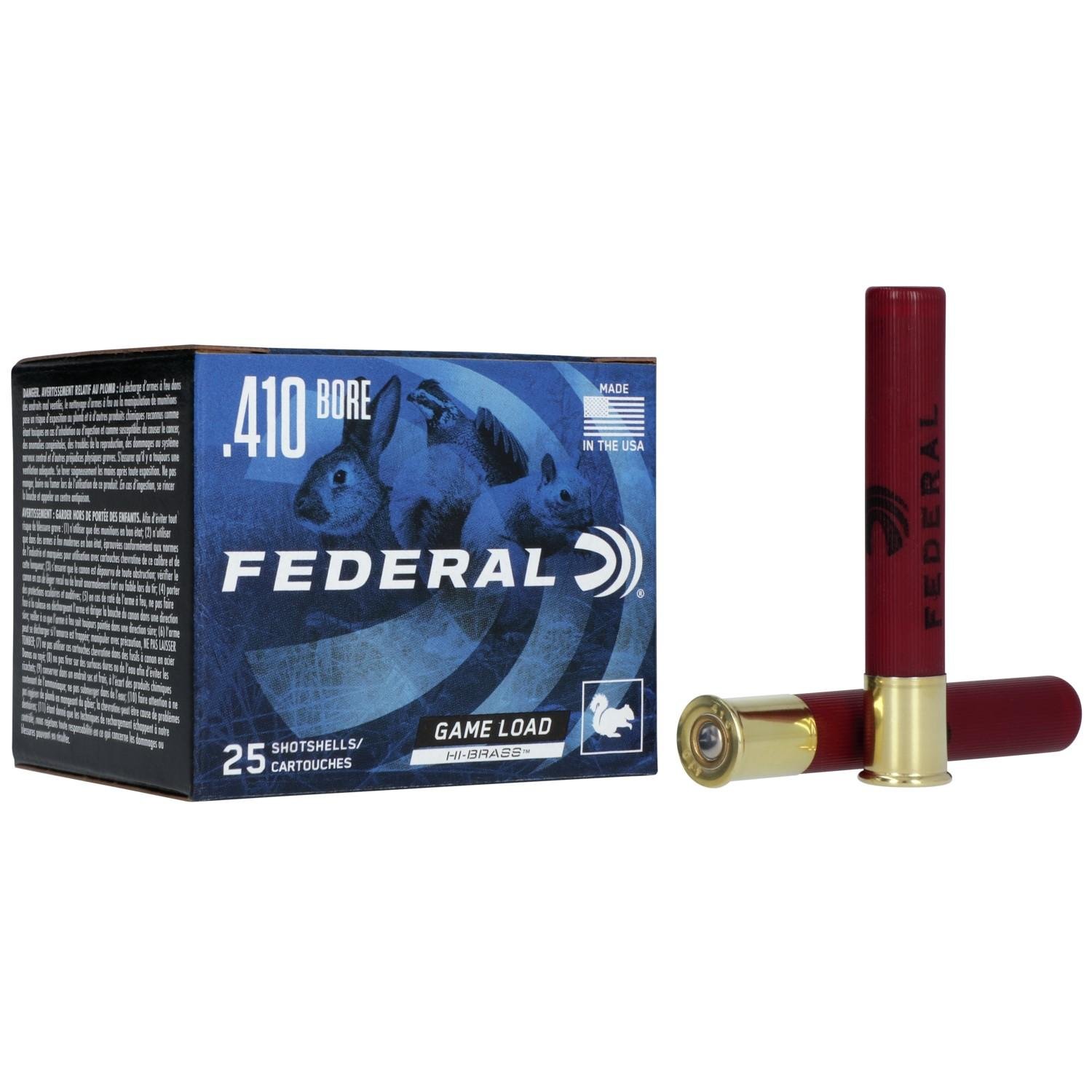 Federal Game-Shok Upland Hi-Brass Load 410 Gauge 3 in. 11/16 oz. 4 Shot 25 rd. Shotgun Ammo - Federal Premium Ammunition - .410 BORE
