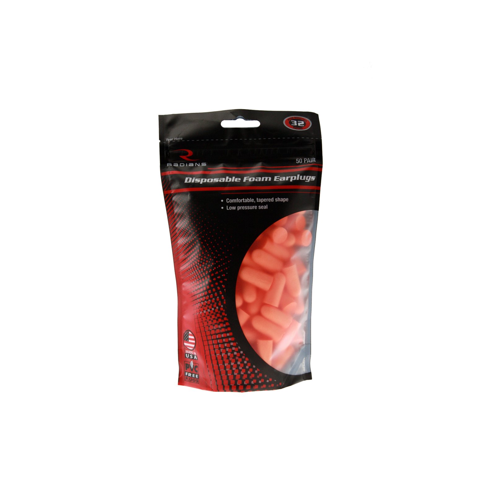 Radians FP70BG50 Foam Earplugs 32 dB NRR Tapered Bullet 50 Pair Orange