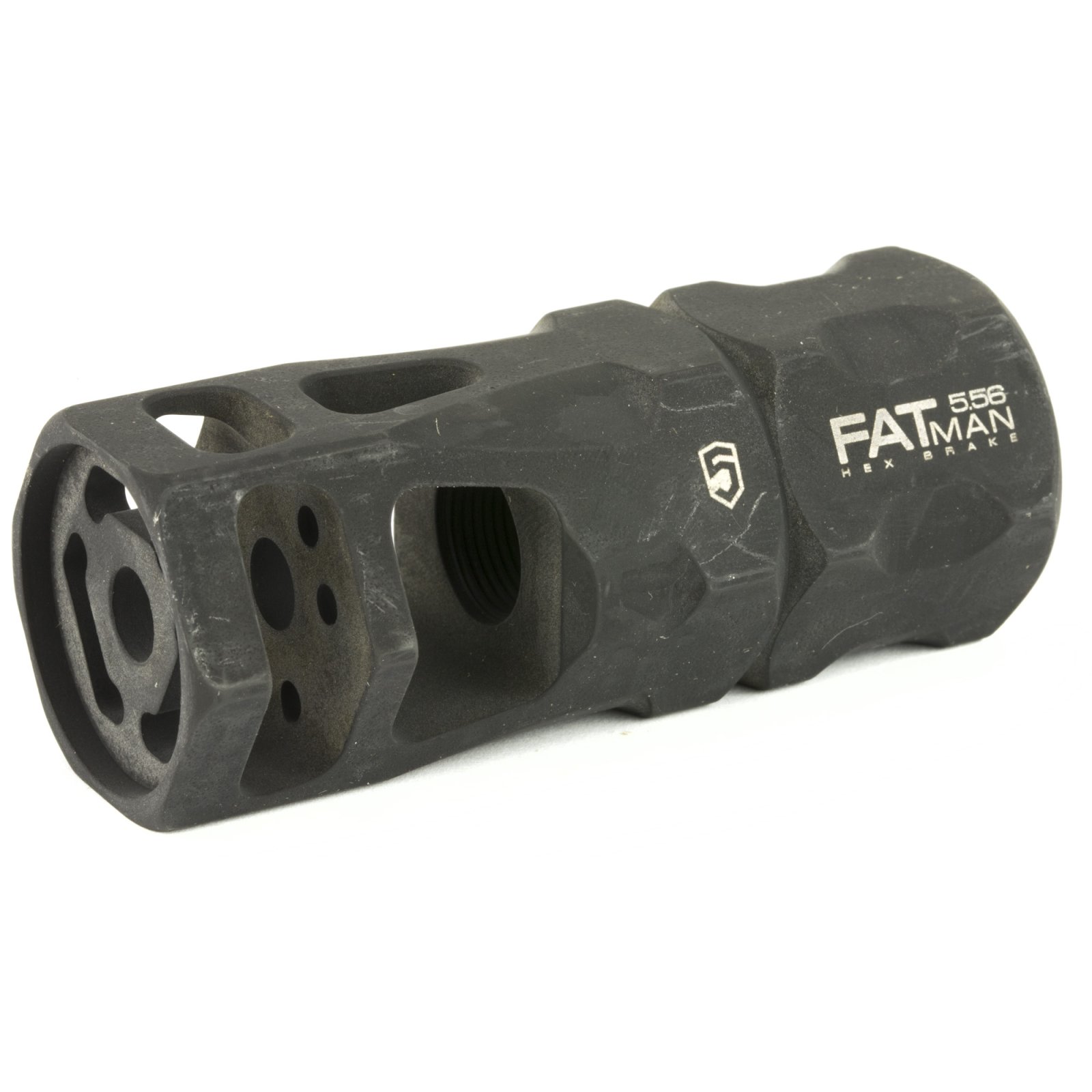 Phase 5 FATMAN-556 Hex Brake Black Steel 1/2"-28 TPI 3" AR Muzzle Brake - Phase 5 Weapon Systems - 5.56x45mm NATO