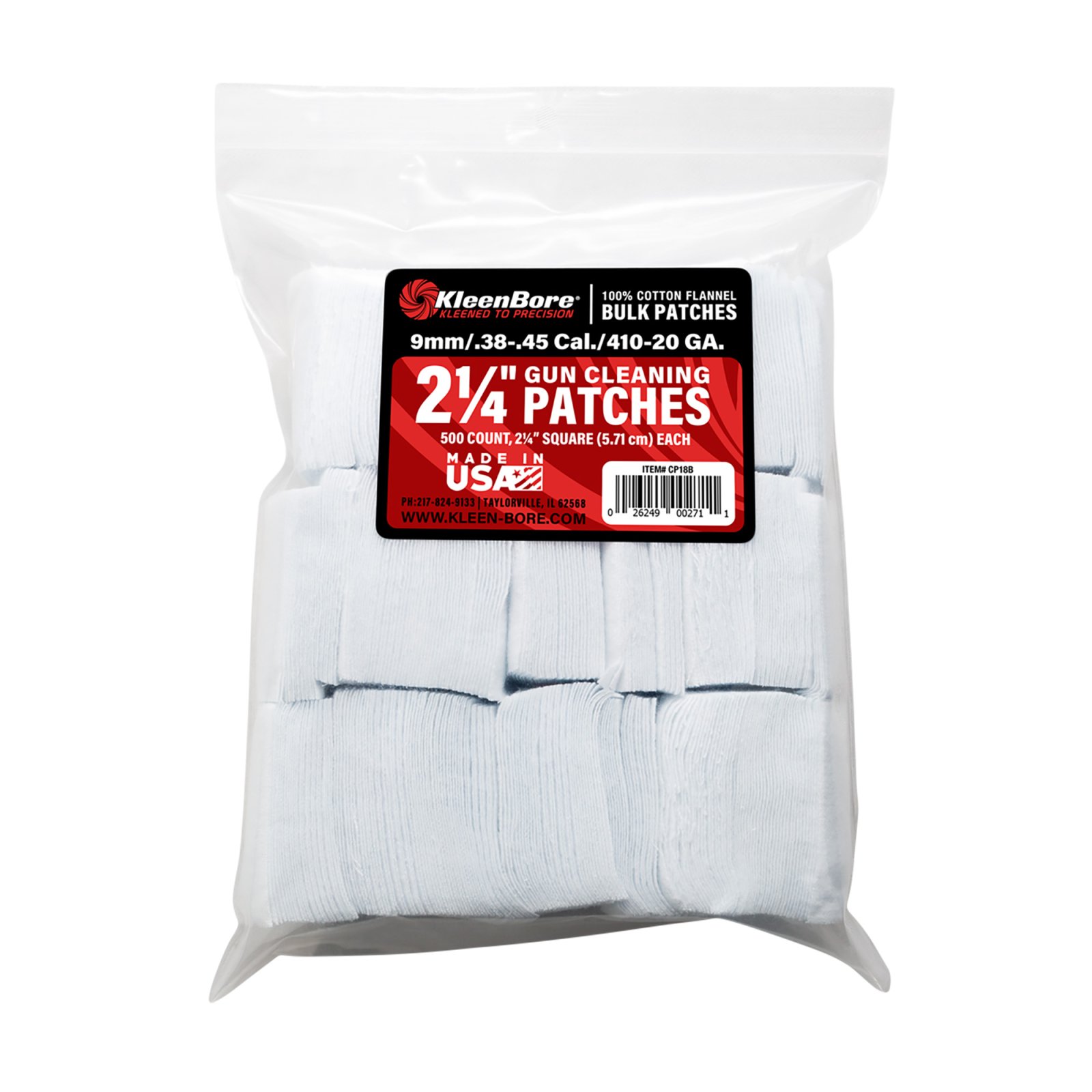 KleenBore SuperShooter Patch .38-.45/.410-20-Gauge 2.25" Cotton 500 Pack - Kleen Bore - .38-.45