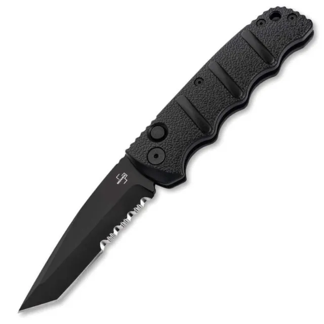 BOK KALS 3.35/CMBO/TANTO/BLK BLACK ALUMIUM HANDLE BOKER PLUS KALS ALL BLK TANTO SER. D2, Alumium , Black, Button Auto - BOKER