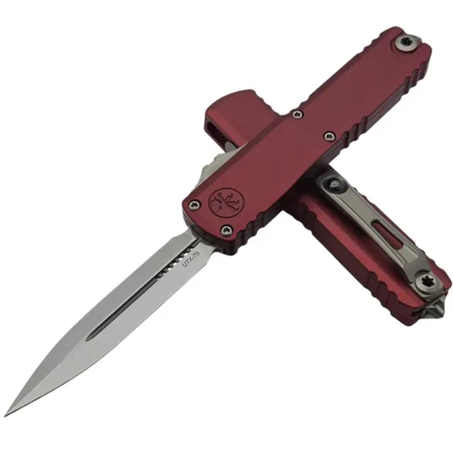 Microtech UTX-70 G4 2.5 In D/E Stonewash Merlot Aluminum Handle - MICROTECH