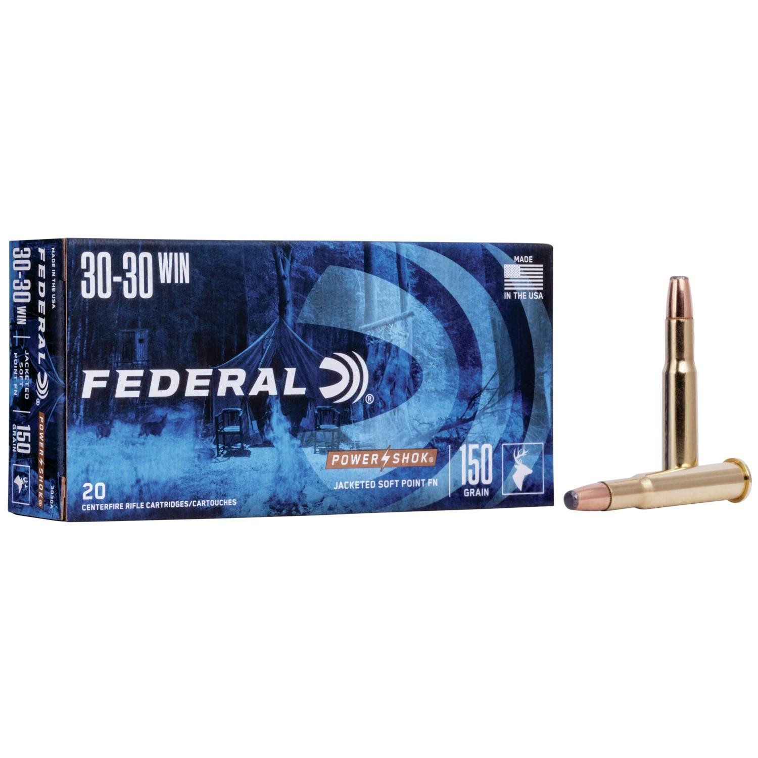 Federal 3030A Power-Shok Hunting 30-30 Win 150 gr Jacketed Soft Point Ammo 20 Per Box/ 10 Cs - Federal Premium Ammunition - 30-30 Win