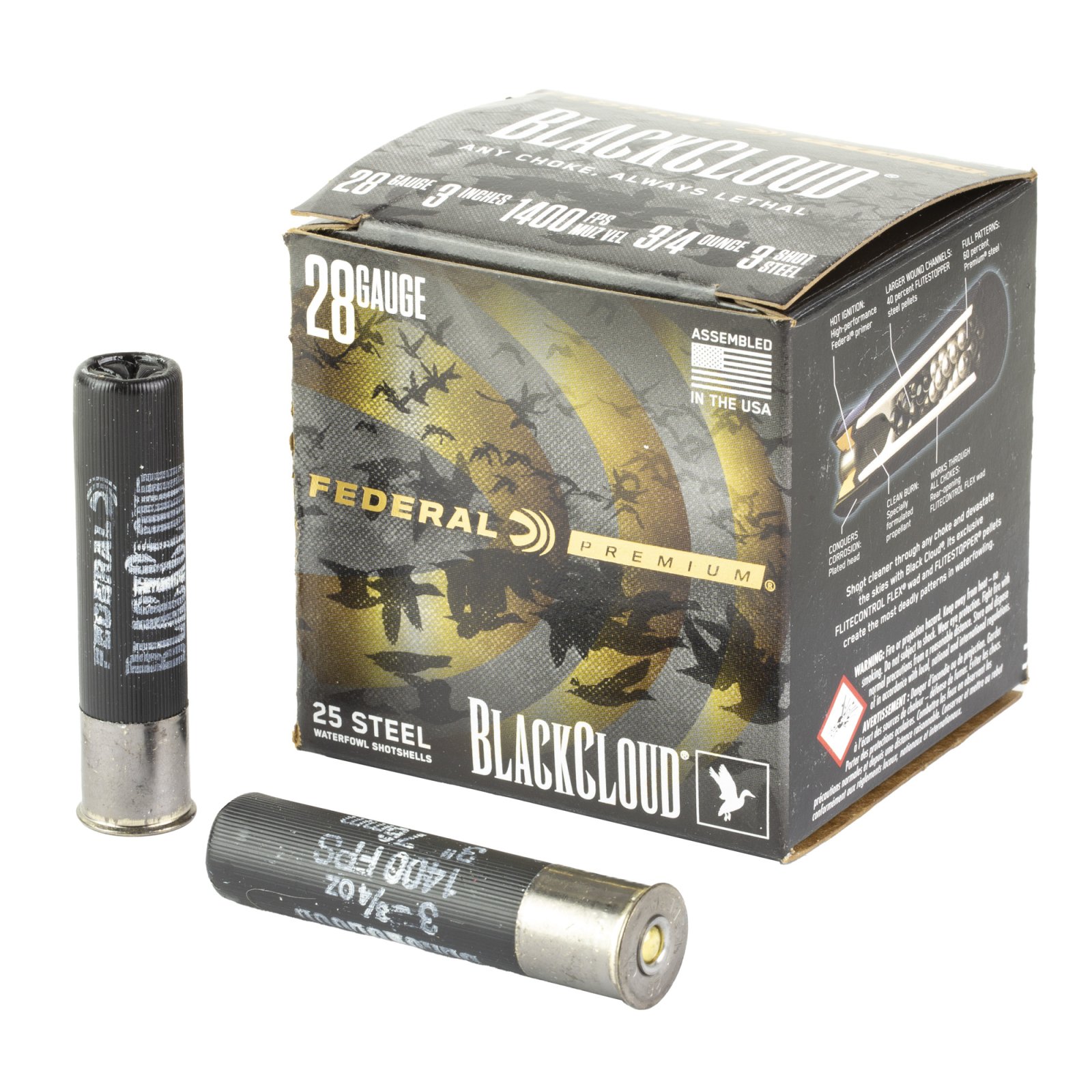 Federal PWBX2853 Black Cloud 28 Gauge, 3/4 oz Steel Shot, 3 Shot Size, 25 Rounds, 1400 FPS Velocity - Federal Premium Ammunition - 28GA